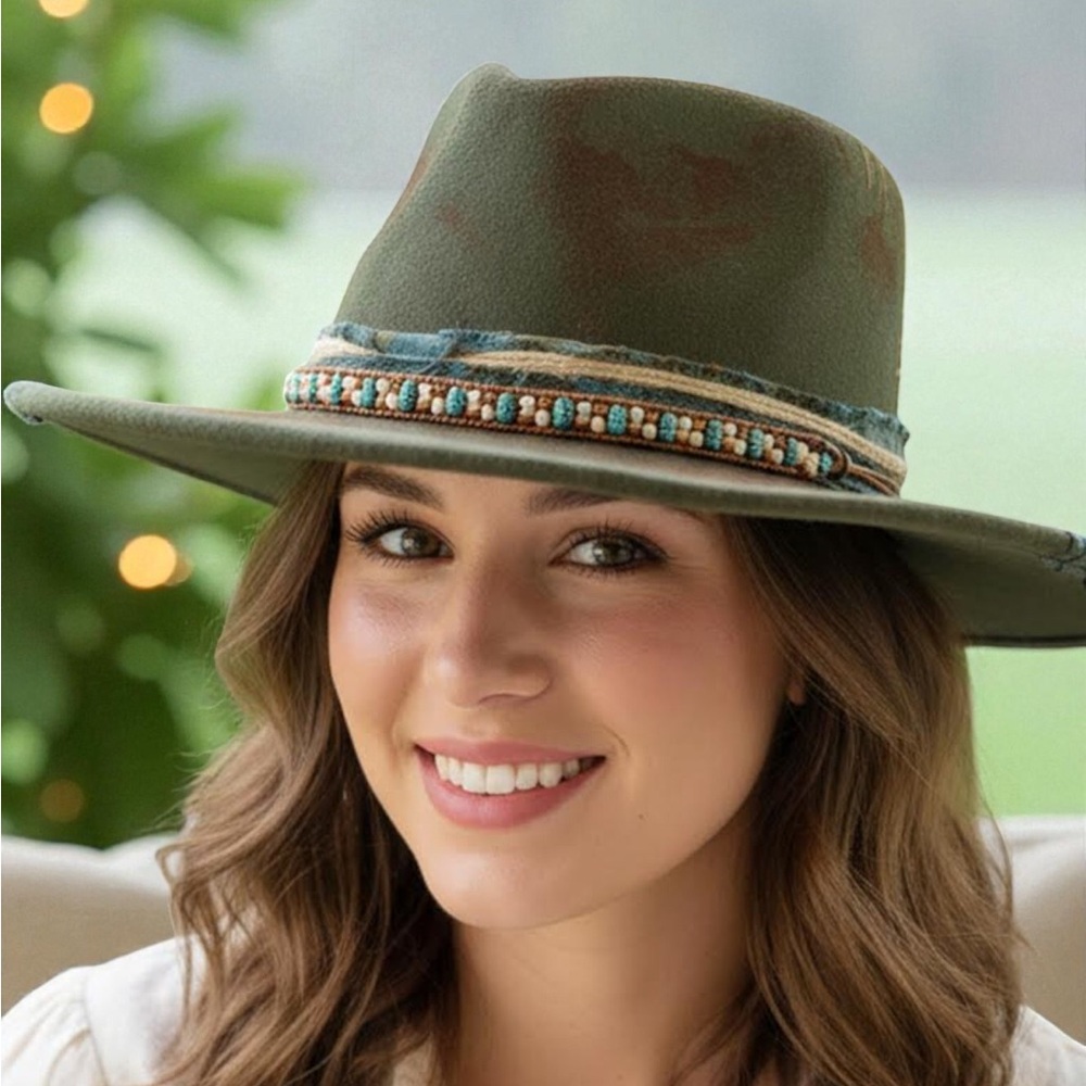 Unisex Green Distressed Cowboy Western Hat